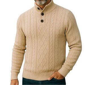 Tricots St Raphael Henley Style Cable Sweater M